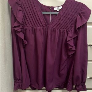 Entro Plum Ruffle V-Neck Blouse